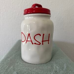 Red and White Ceramic Storage Jar with Lid